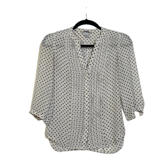 H&M Polka Dot Blouse Black and White Size 2 Office Career Business - Picture 1 of 6